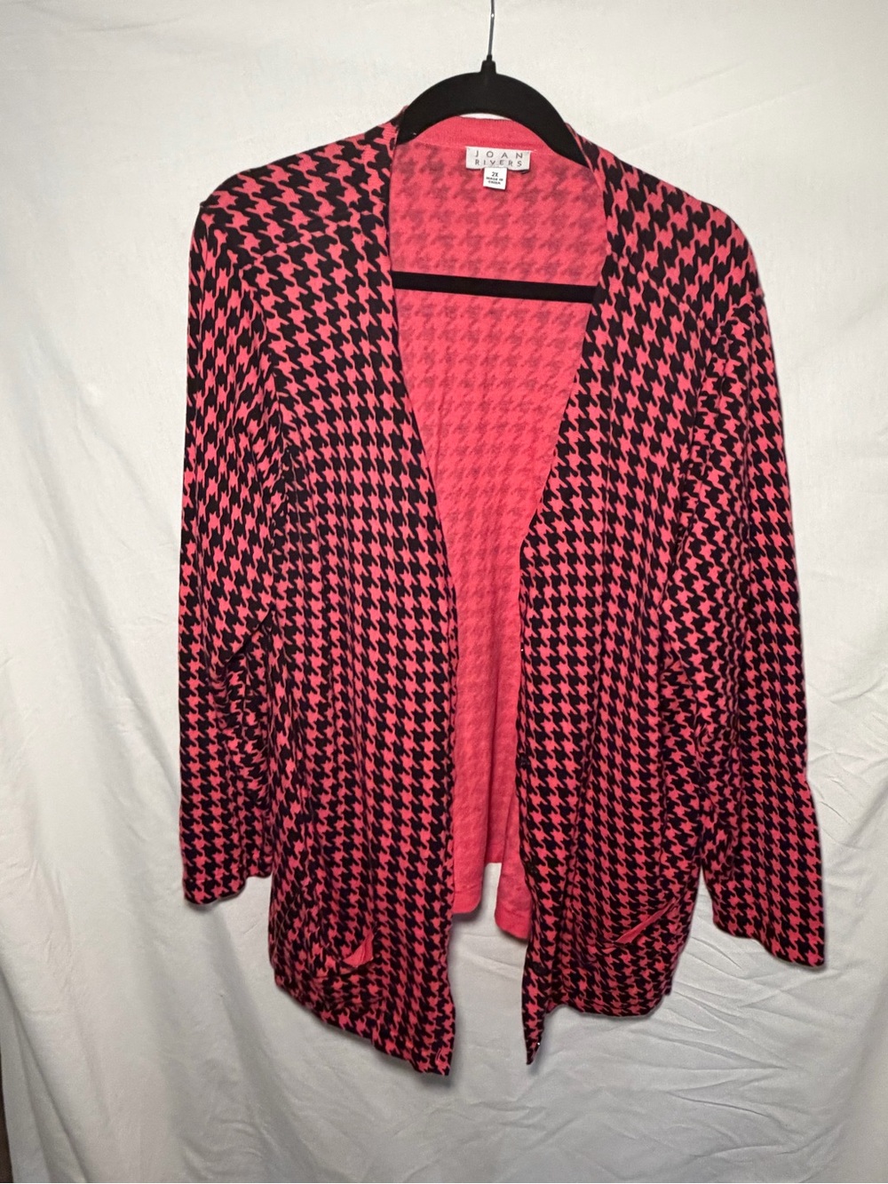 Joan Rivers Pink and Black Houndstooth Open-Front Cardigan